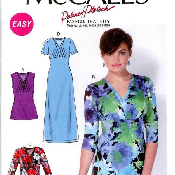 McCall's M7092 7092 Easy Knit Top Dress Pullover Close Fitting Palmer Pletsch Size 8 10 12 14 16 Uncut Sewing Pattern 2015