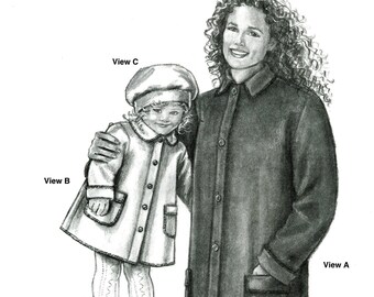 Stretch & Sew 1070 Mother Daughter Quintessential Coat Hat Fleece Wool Adult Bust 30-46 Childrens Chest 17-23 Uncut Sewing Pattern 2002