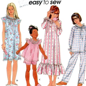 May include: Simplicity sewing pattern 7682 for girls' sleepwear. The pattern includes options for a nightgown, pajama set, and shorts set. The image shows illustrations of the finished garments in various floral and plaid designs. The text "easy to sew" is also visible.