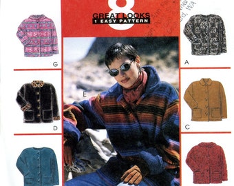 McCall's 9088 Easy Fleece Jacket Coat Hood Button Front 8 Great Looks Size Xsm - Med 4 6 8 10 12 14 Uncut Vintage Sewing Pattern 1997