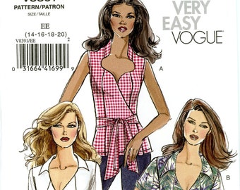 Vogue V8391 8391 Easy Shirt Top Blouse Wrap Front Neck Variations Size 14 16 18 20 Uncut Sewing Pattern 2007