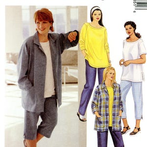 May include: McCall's Womanstyle sewing pattern featuring various women's clothing designs. The pattern includes a jacket, pants, and tops. The image shows illustrations of the finished garments in different styles and colors. The pattern size is RR (18W-20W-22W-24W-36-38-40-42).