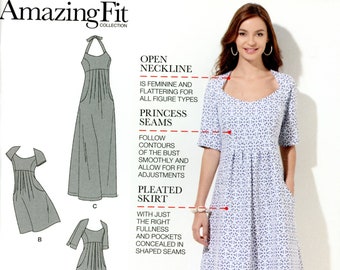 Simplicity 1800 Dress Halter Sleeve Variations Amazing Fit Cup Sizes Size 10 12 14 16 18 Uncut Sewing Pattern 2012