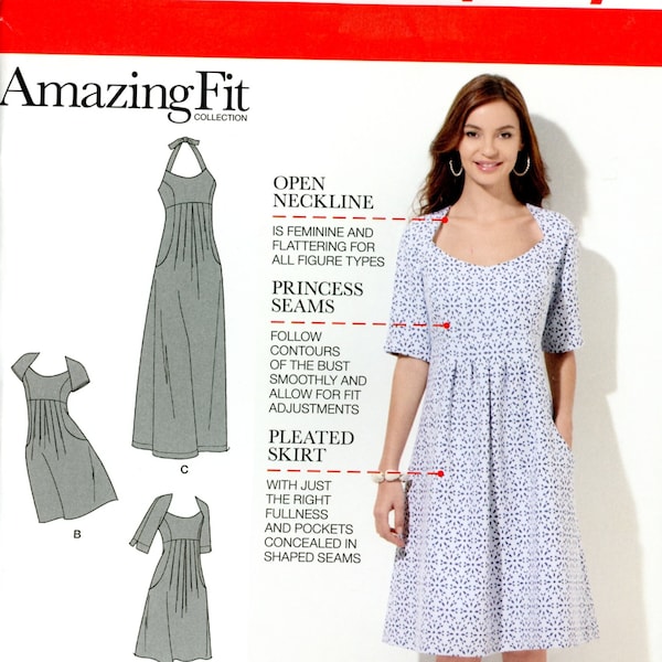 Simplicity 1800 Dress Halter Sleeve Variations Amazing Fit Cup Sizes Size 10 12 14 16 18 Uncut Sewing Pattern 2012