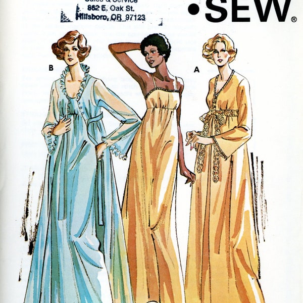 Kwik Sew 721 Nightgown Gown Negligee Robe Peignoir Empire Waist Kerstin Martensson Size S M L XL Uncut Vintage Sewing Pattern 1970s