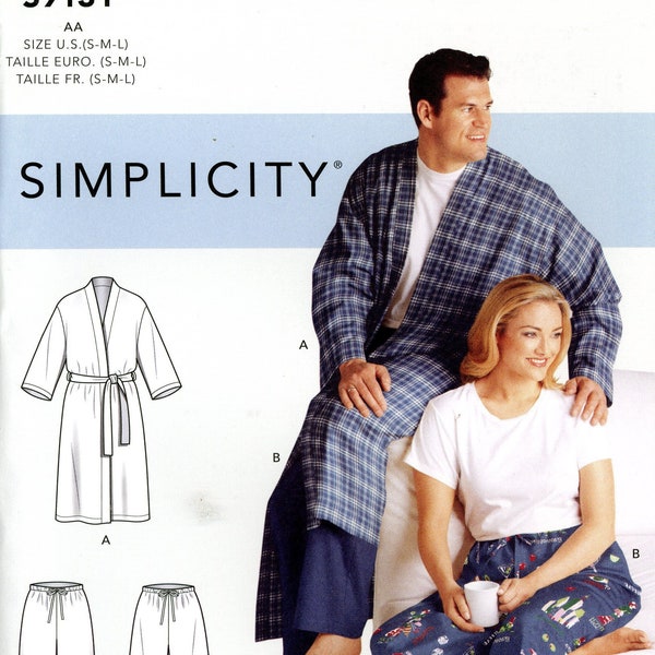 Simplicity S9131 9131 Unisex Robe Pajama Pants Shorts Lounge Wear 2 Hour Size S-M-L Uncut Sewing Pattern 2020