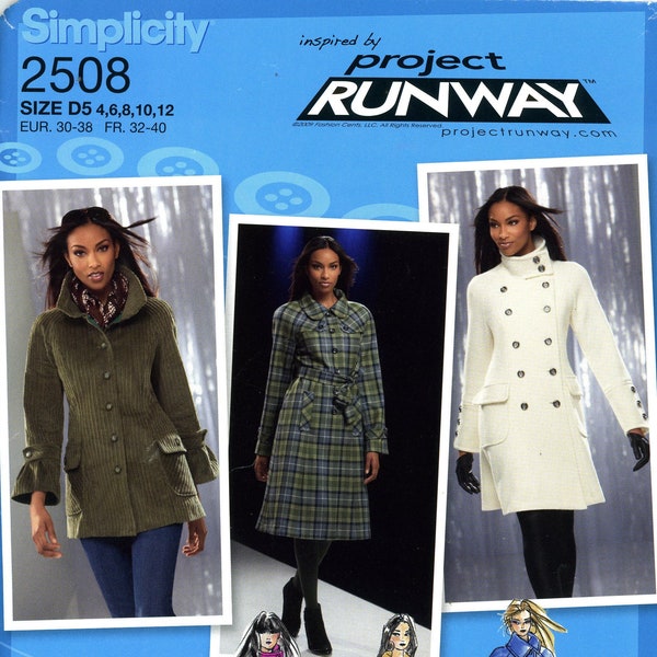 Simplicity 2508 Coat Jacket Double Breasted Project Runway Size 4 6 8 10 12 Uncut Sewing Pattern 2009