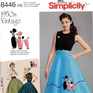 Einfachheits 8446 Kostüm Cosplay 1950er Jahre Vintage Pudel Rock Cumberband Chenile Applikation Größe 6 8 10 12 14 ungeschnitten Schnittmuster 2017