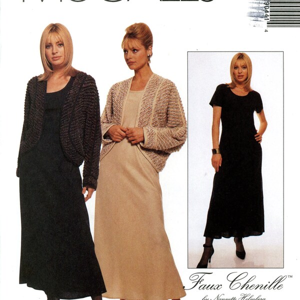 McCalls 9044  Faux Chenille Jacket and Bias Dress by Nannette Holmberg, Size 6 8 10 12 14 16 18 20 22 24  Uncut Vintage Sewing Pattern 1997