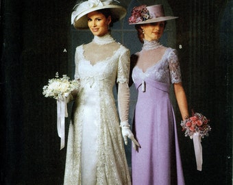 Simplicity 9716 Wedding Gown Dress Evening Edwardian Titanic and Hat by Patti Wagner Miller Size 6 8 10 12 Uncut Sewing Pattern