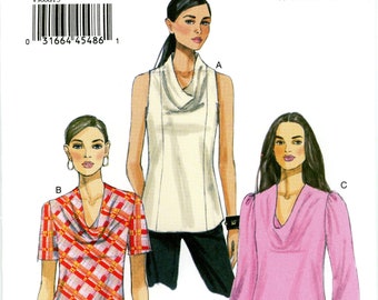 Vogue V9006 Easy Pullover Top Blouse Draped Neckline Sleeve Variations Size 16 18 20 22 24 Uncut Sewing Pattern 2014