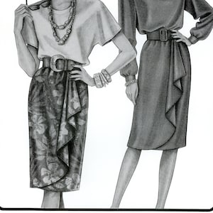 Stretch & Sew 453 Front Wrap Pull On Skirt Elastic Waist Hip Size 32 - 48 Inches Uncut Vintage Sewing Pattern 1990