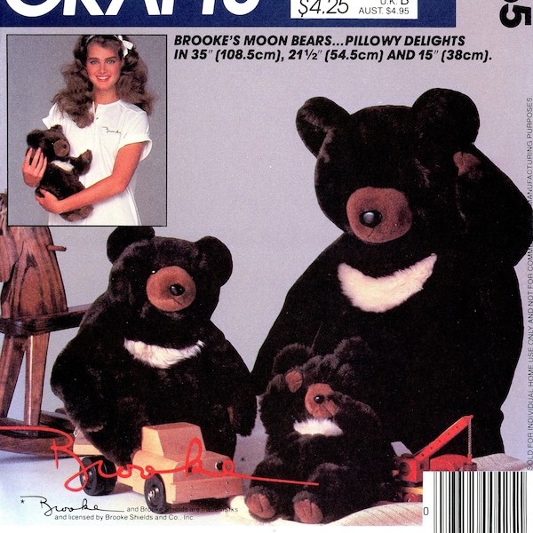 McCall's 8865 Brooke Shields Moon Bears Stuffed Animal Toy Fake Fun 3 Sizes Uncut Vintage Sewing Craft Pattern 1983