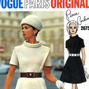 Vogue 2075 Paris Original Pierre /Cardin One Piece Dress A Line Skirt Size 8 UNCUT Vintage Sewing Pattern 1960s