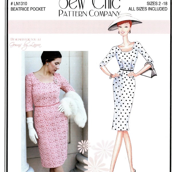 Sew Chic Pattern LN1310 Beatrice Pocket Classic Dress Fitted Gowns by Laura Nash Size 2 4 6 8 10 12 14 16 18 Uncut Sewing Pattern 2013