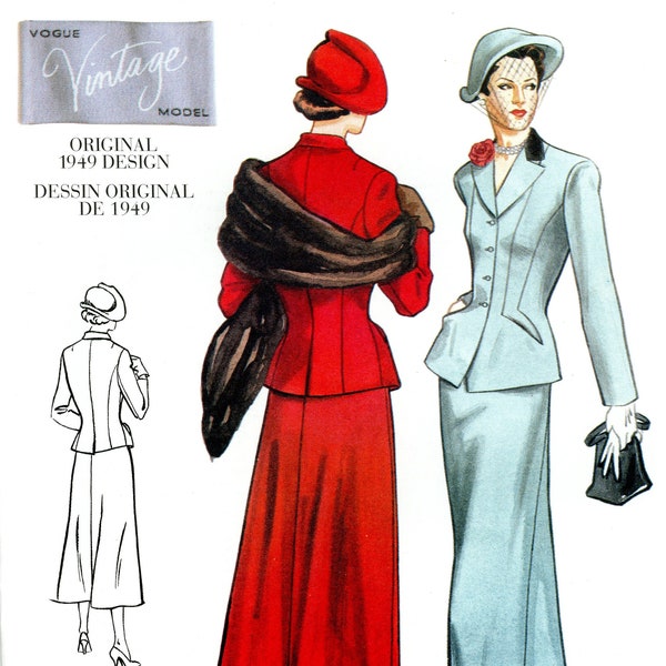 Vogue 2476 Vintage Original 1949 Fitted Suit Jacket and Skirt Size 18 20 22 Uncut Sewing Pattern 2000