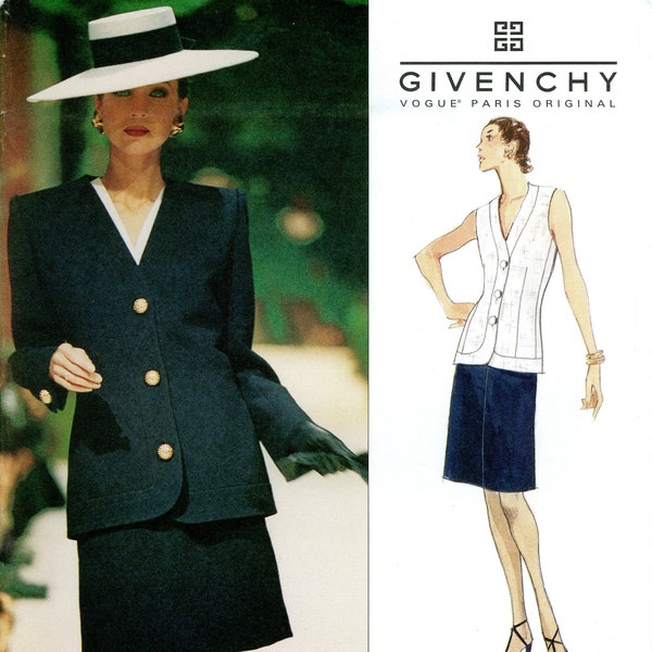 Vogue 1735 Paris Original Jacket Sleeveless Top Skirt Designer Givenchy Size 8 10 12 Uncut Vintage Sewing Pattern 1996