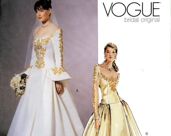 Vogue V2775 2775 Bridal Original Dress Gown Wedding Flared Skirt Sleeves Size 18 20 22 Uncut Sewing Pattern 2003