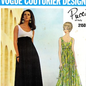 Vogue 2150 designerjurk avond vloerlengte hoge taille Empire Pucci uit Italië maat 10 ongesneden vintage naaipatroon jaren 60