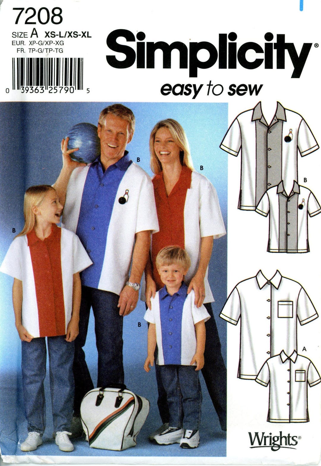 Simplicity 7208 Easy Bowling Shirt for Family Includes Unisex Children ...