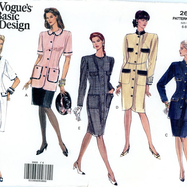 Vogue 2600 Basic Design Easy Dress Tunic Top Skirt Size 6 8 10 Uncut Vintage Sewing Pattern 1990