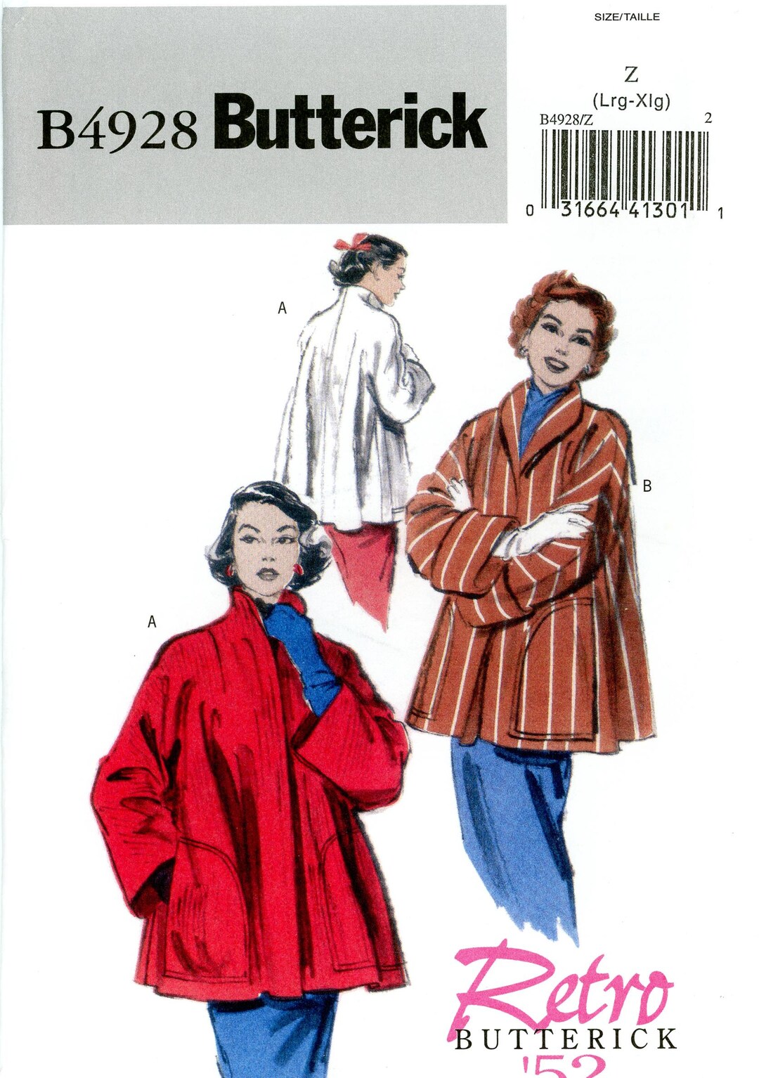 Butterick B4928 Easy Retro 52 Swing Jacket Coat Size Lrg-xlg 16 18 20 ...