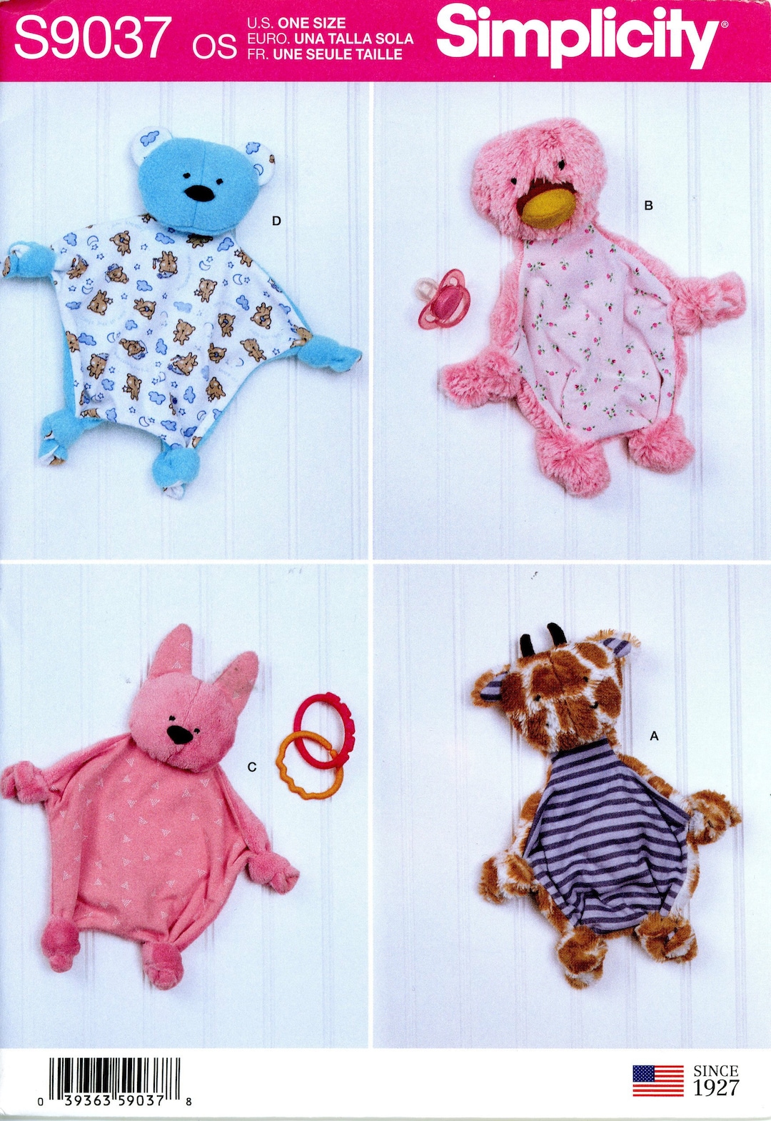 Simplicity S9037 9037 Baby Sensory Blankets Animals Bear Duck Rabbit ...