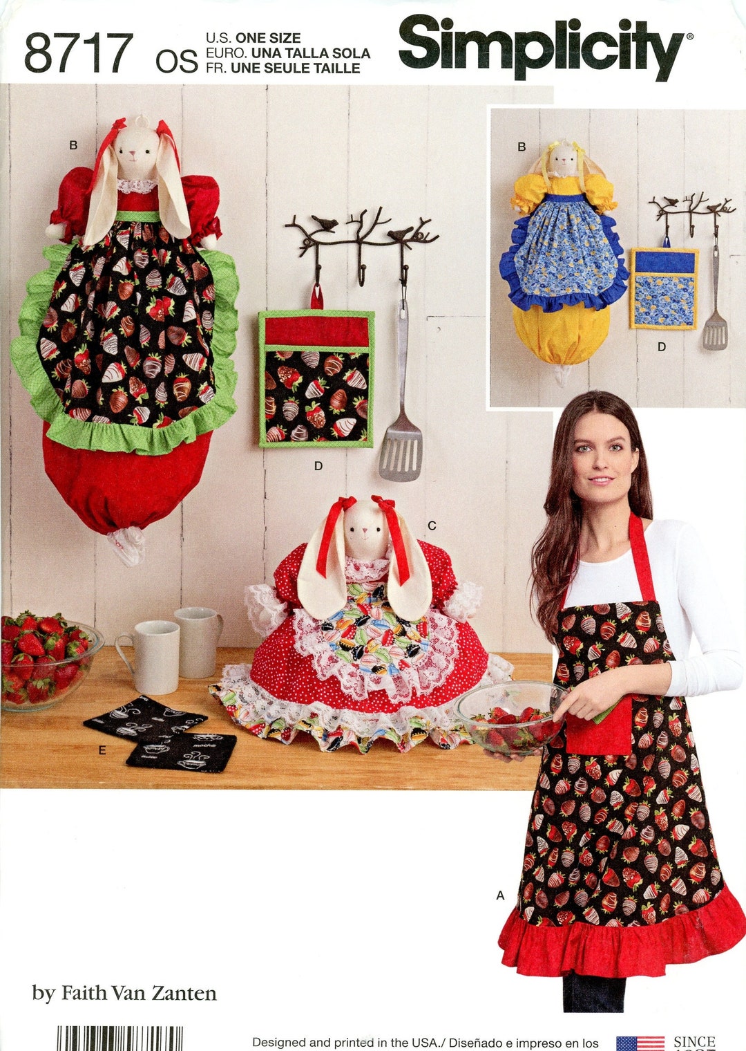 Simplicity 8717 Kitchen Accessories Apron Rabbit Bunny Bag Holder Tea