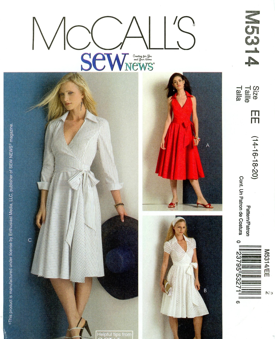 Mccall's M5314 Wrap Dress Sew News Size 14 16 18 20 Uncut Sewing ...