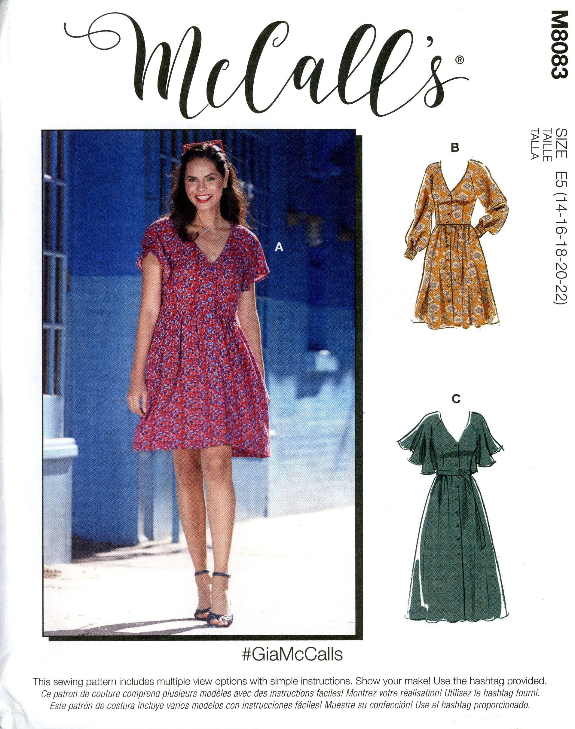Mccall's M8083 8083 Easy Button Front Dress With Cup Sizes - Etsy