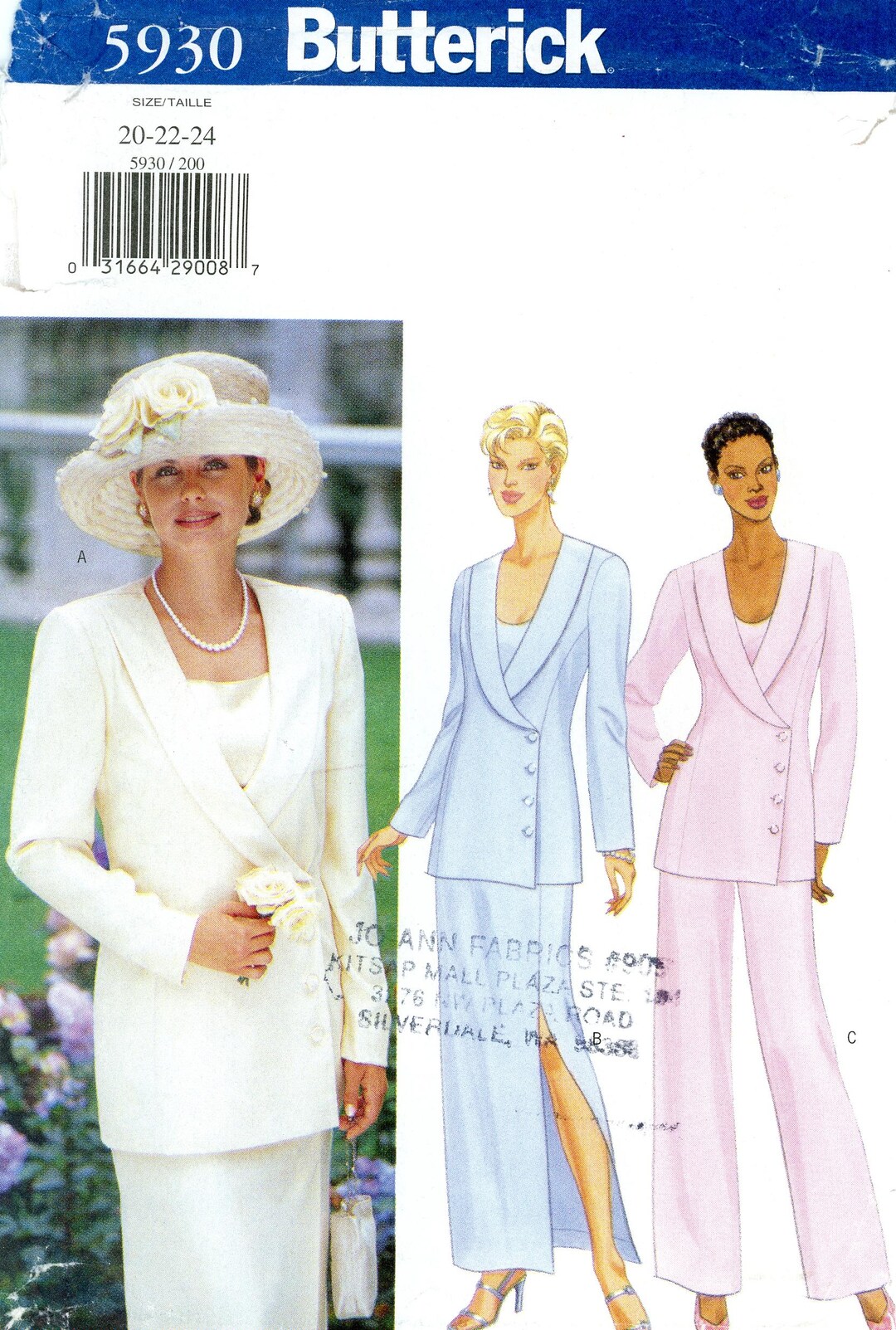Butterick 5930 Easy Jacket Top Skirt Pants Evening Bridal Wear Size 20 ...