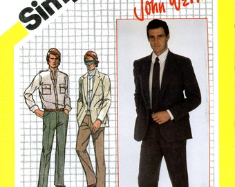 Simplicité 9791 John Weitz veste de costume manteau de sport pantalon poitrine 42 taille 36 non-coupe vintage patron de couture 1982