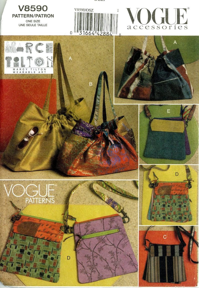 Vogue V8590 8590 Accessories Tote Purse Hand Bag Tote Marcy Tilton Wearable Art Uncut Sewing Pattern 2009 image 1