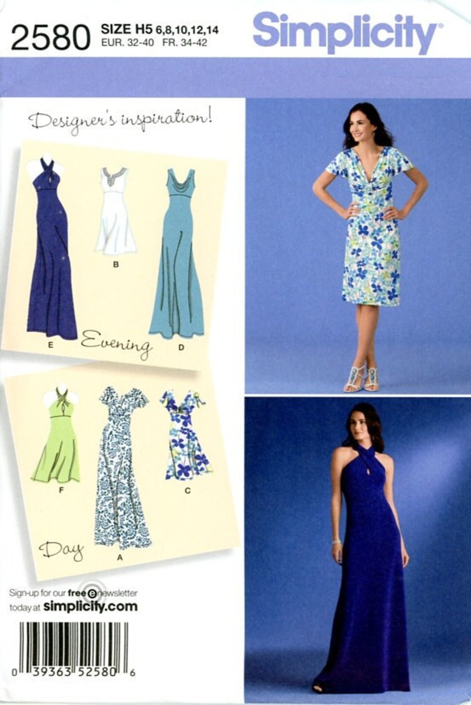 Simplicity 2580 Knit Dress Bodice Variations Two Lengths Evening Prom ...