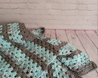 Crochet lap blanket, blue, white, gray, blue colors, made with, granny square design, toddler blanket, throw