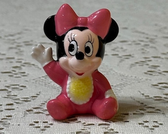 Baby Minnie Mouse Ceramic Figure in Pink Onesie - Vintage Disney