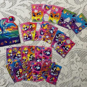 VTG Lisa Frank Lot of 27 NEW & Used Cat Sticker Sheets + Dancing Dolphin Note Pad