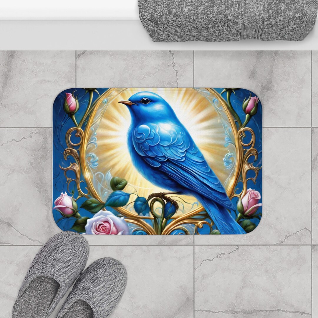 Blue Bird Bath Mat - Etsy