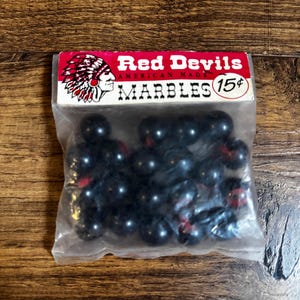 Vintage Red Devils Marbles in Original Packaging American Made Black & Red Glass Marbles