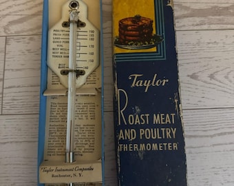 Vintage Taylor Roast Meat Poultry Thermometer with Box | Mid Century Kitchen Tool