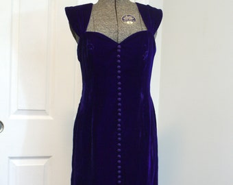 1980s royal blue velvet pencil / sheath long formal dress gown S bust 34" waist 29"