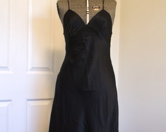 1970s long maxi black satin nightgown with plunging back M