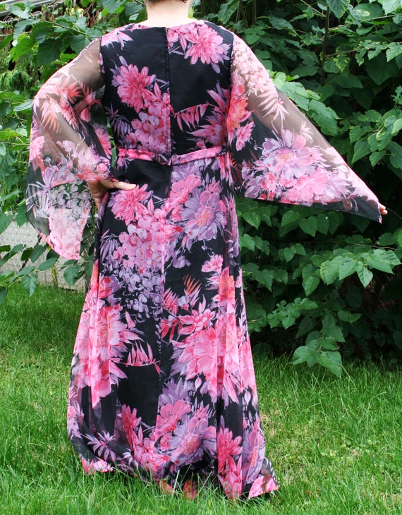 1970s floral chiffon maxi party dress with long a… - image 3