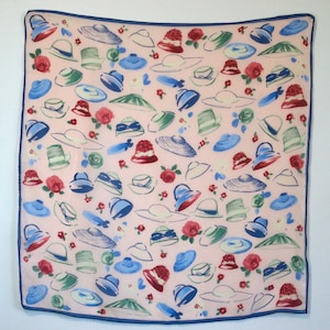 1940s or 1950s hats novelty print silk chiffon square scarf