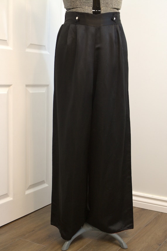 1930s or 1940s black silk satin high waist loungi… - image 1