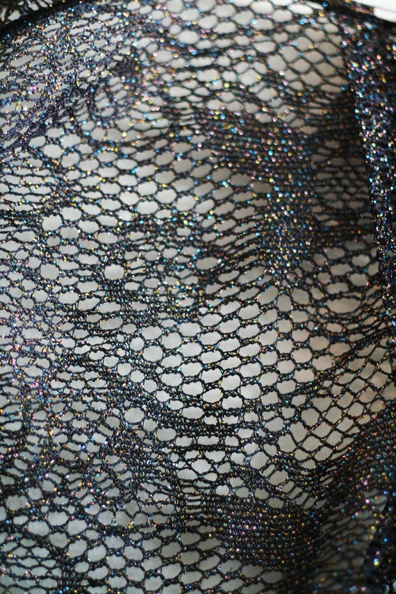 1970s black and iridescent metallic lace knit coc… - image 4