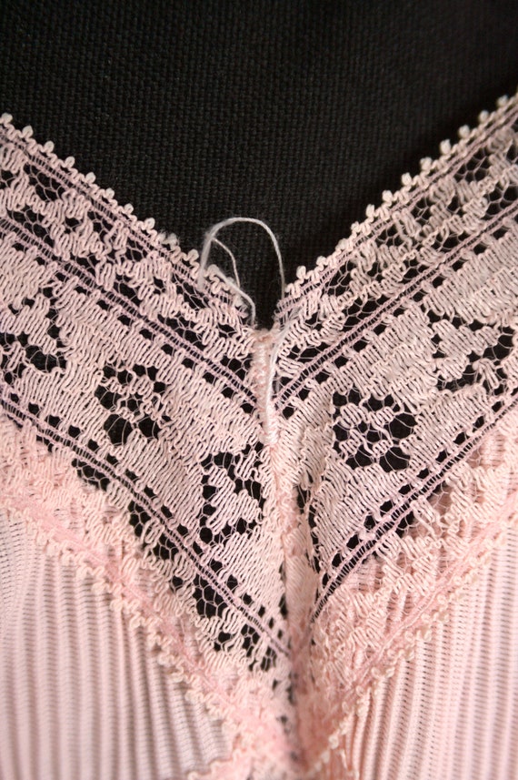 1950s pink nylon lace full dress slip crystal  pl… - image 9