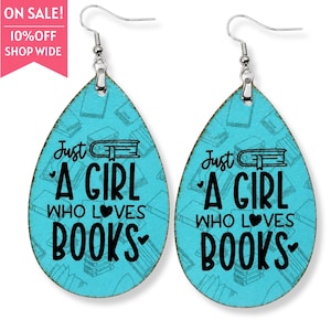 Teal Book Lover Earrings: Literary Gift for Readers