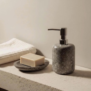 Grey Marble River Stone Soap Dispenser Set | Handmade Bathroom Decor
