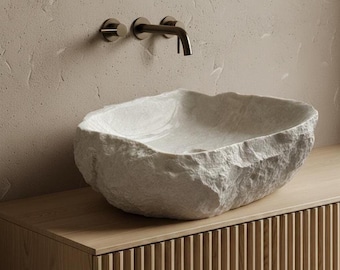 Waschbecken aus Naturmarmor mit Handgefertigtem Stein - Waschtisch Badezimmer | dekorativ | Waschbecken Lavabo